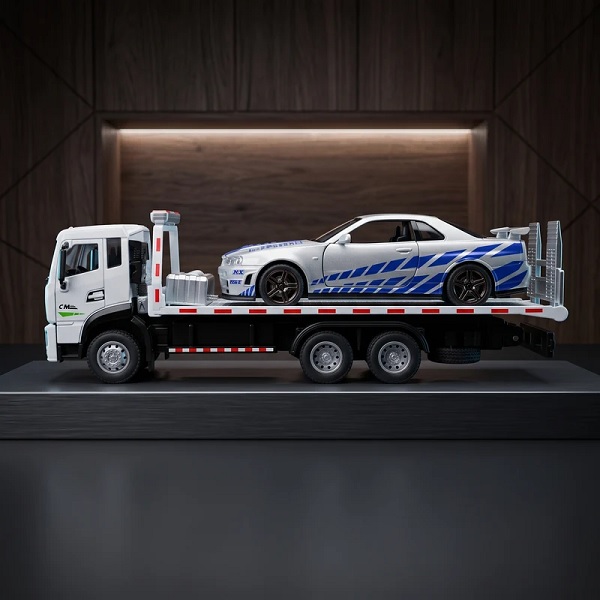 Diecast Tow Truck With Nissan Skyline GTR Model 1:32 Scale-Silver - Image 4