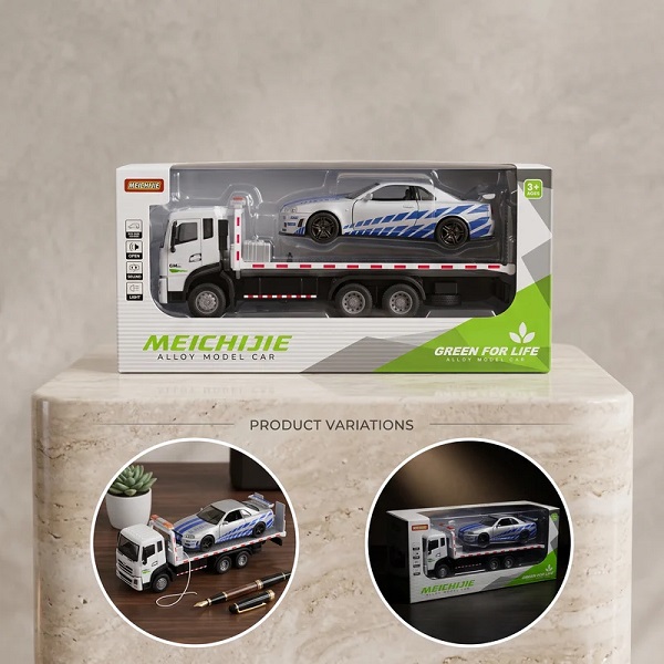 Diecast Tow Truck With Nissan Skyline GTR Model 1:32 Scale-Silver - Image 2