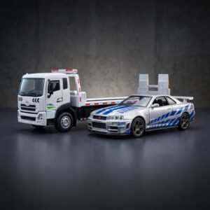 Diecast Tow Truck With Nissan Skyline GTR Model 1:32 Scale-Silver